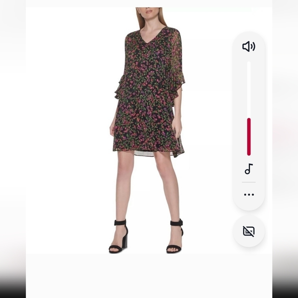 CARVIN KLEIN Floral Black and Pink Dress Size 4